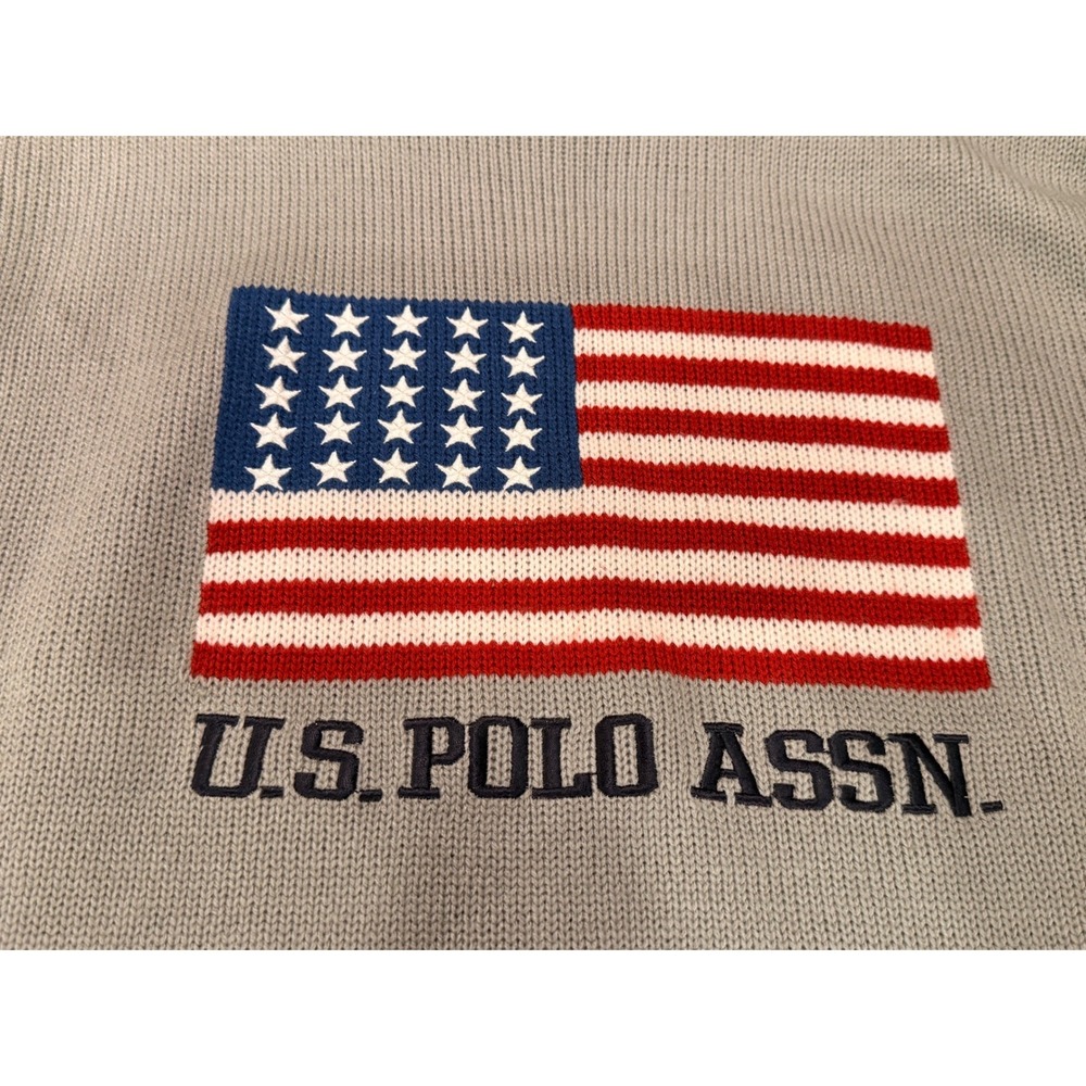 US Polo Assn Gray American Flag Crewneck Sweater Mens Medium Acrylic Knit - Picture 3 of 8